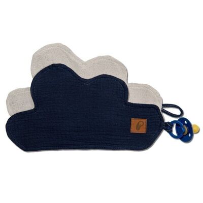 Dou dou con ciondolo in morbida mussola di cotone biologico portaciuccio Cloud Navy