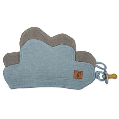 Dou dou with a pendant made of organic cotton cozy muslin pacifier keeper Cloud Baby Blue