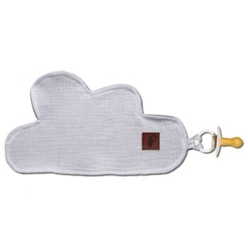 Dou dou avec pendentif en mousseline de coton bio douillette attache-sucette Blanc Nuage