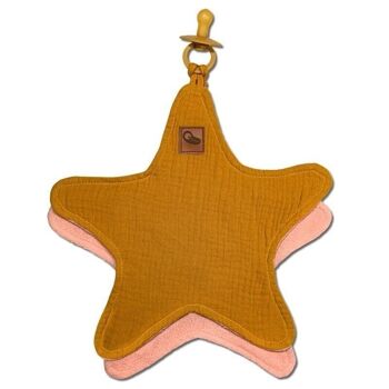 Attache-tétine en mousseline Cosy Star Moutarde 1