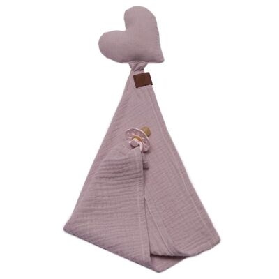 Doudou doudou COEUR avec attache tétine Blush