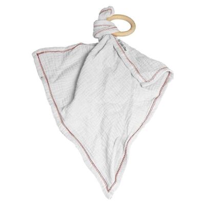 Cozy muslin with wood teether 2in1 White