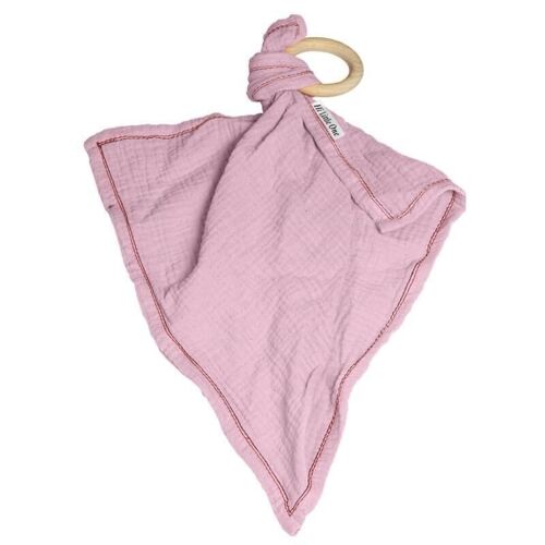 Cozy muslin with wood teether 2in1 Baby Pink Dark