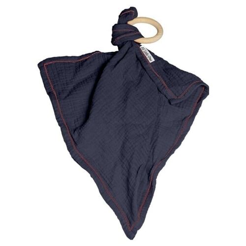 Cozy muslin with wood teether 2in1 Navy