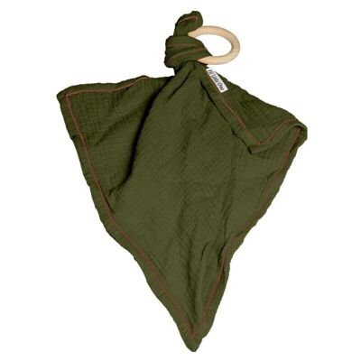 Cozy muslin with wood teether 2in1 Green Hunter