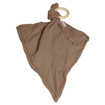 Cozy muslin with wood teether 2in1 Dark Oak Light