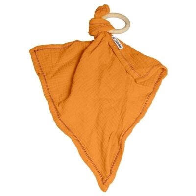 Cozy muslin with wood teether 2in1 Apricot