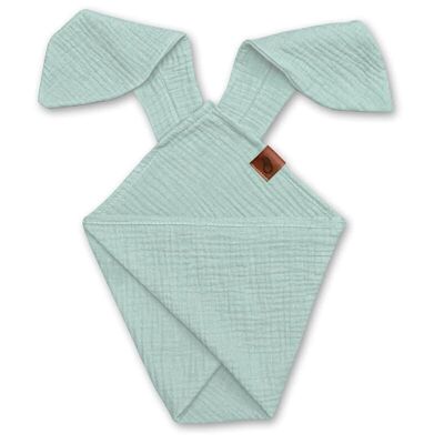 BUNNY Doudou Windel aus kuscheligem Musselin aus Bio-Baumwolle mit Ohren 2in1 Mint