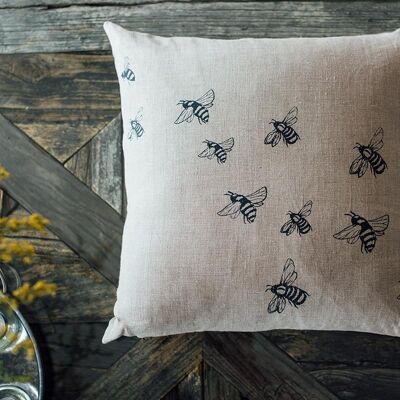 Bee Cushion Hand Printed Pure Linen - Cushion Cover Only - Linen Back