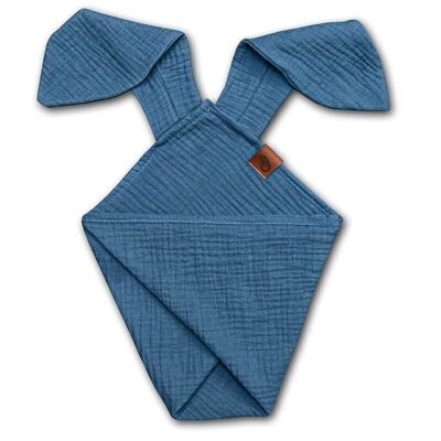 Couche doudou BUNNY en mousseline de coton bio douillette avec oreilles 2en1 Jeans