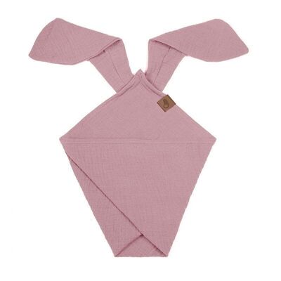Couche doudou BUNNY en mousseline de coton bio douillette avec oreilles 2en1 Rose Bébé