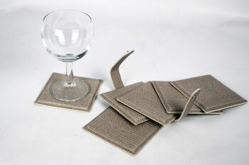 Lot de 6 sous-verres en verre en tissu imitation cuir marron 1