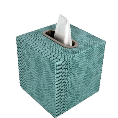Boîte à mouchoirs simili cuir reptile turquoise carré mouchoirs