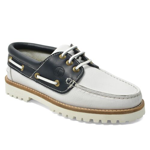 Women’s Boat Shoes Seajure Zagare White and Navy Blue Leather