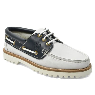 Chaussures Bateau Femme Seajure Zagare Cuir Blanc et Bleu Marine