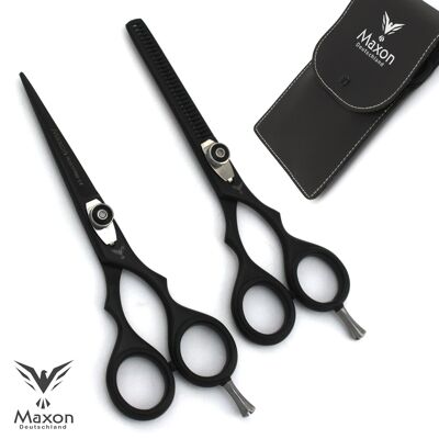 Maxon Professional Juego de tijeras de peluquería de 5,5" con tijeras de corte y tijeras de entresacar