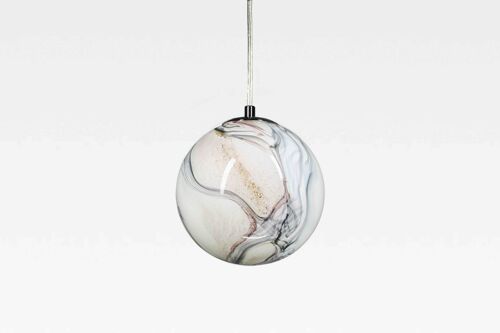 Glass Lamp Pendant | Handblown Round | Pink Calacatta colour | 18cm