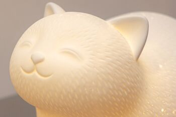Lampe de table en porcelaine au design de chat souriant | Enfants | Veilleuse | Sculpté à la main | Parfait pour la pépinière | Finition mate en blanc 3