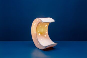 Lampe de table en porcelaine au design lunaire | Enfants | Veilleuse | Sculpté à la main | Parfait pour la pépinière | Finition mate en blanc 2