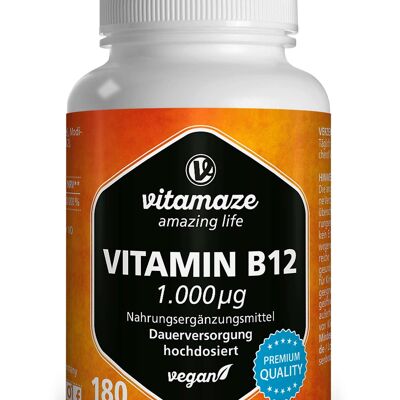 Vitamin B12 1.000 µg hochdosiert, 180 vegane Tabletten