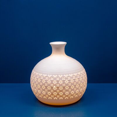 Lámpara de mesa de porcelana con diseño de jarrón de estilo oriental | Estilo contemporáneo y oriental | Luz nocturna | tallado a mano | Acabado Mate en Blanco