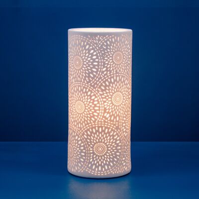 Porzellan-Tischleuchte im Feuerwerk-Design | Zeitgenössischer Stil | Nachtlicht| Handgeschnitzt | Mattes Finish in Weiß
