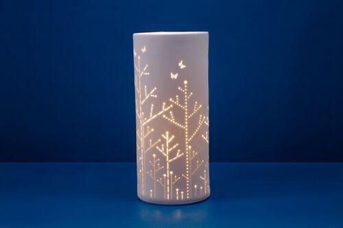 Porcelain Table Lamp in a Butterflies design Contemporary style | Night Light	| Hand Carved	| Matte Finish in White