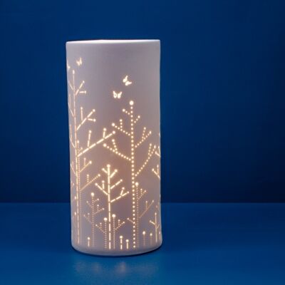 Lampe de table en porcelaine au design papillons Style contemporain | Veilleuse | Sculpté à la main | Finition mate en blanc