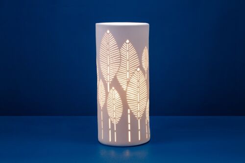Porcelain Table Lamp in a Nature Leaf design | Contemporary style	| Night Light | Hand Carved | Matte Finish in White