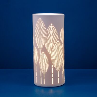 Lampe de table en porcelaine au design Nature Leaf | Style contemporain | Veilleuse | Sculpté à la main | Fini mat en blanc