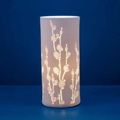Lámpara de Mesa de Porcelana con Diseño Floral | Estilo contemporáneo | Luz nocturna | tallado a mano | Acabado Mate en Blanco