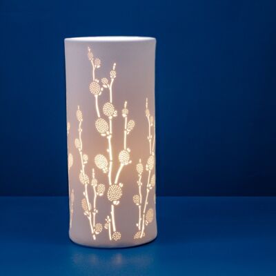 Lampada da tavolo in porcellana dal design floreale | Stile contemporaneo | Luce notturna | Intagliato a mano | Finitura opaca in bianco