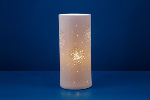 Porcelain Table Lamp in a Dandelion design | Contemporary style | Night Light | Hand Carved | Matte Finish in White