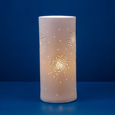 Porcelain Table Lamp in a Dandelion design | Contemporary style | Night Light | Hand Carved | Matte Finish in White