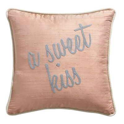 Coral Pink Wild Silk Cushion "A sweet kiss" - Lounge Fabrics