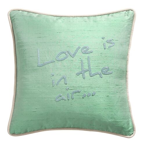 Coussin en Soie Sauvage Turquoise Agathe "Love is in the air" – Lounge Fabrics