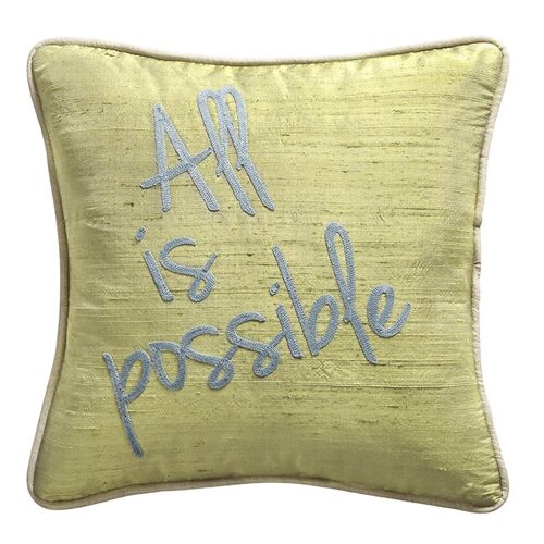 Coussin en Soie Sauvage Kaki Olive "All is possible" – Lounge Fabrics