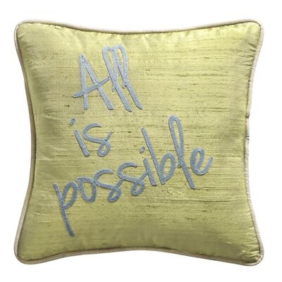 Wild Khaki Olive Silk Cushion "All is possible" - Lounge Fabrics