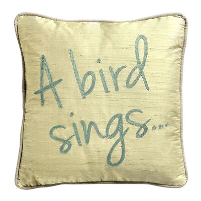 Cuscino in seta selvatica beige dorato "A bird sing" - Tessuti per lounge