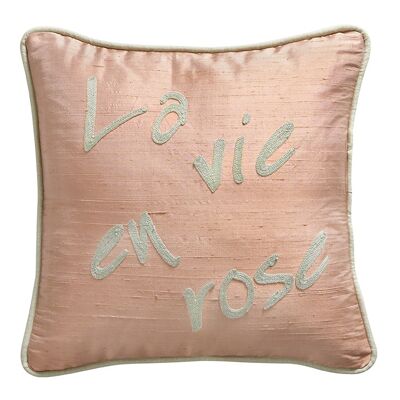 Cojín de seda salvaje rosa coral "La vie en rose" - Lounge Fabrics