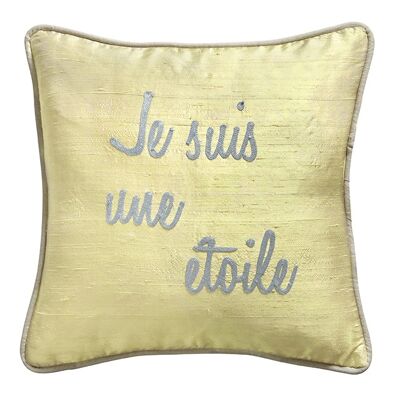 Golden Beige Wild Silk Cushion "I am a star" - Lounge Fabrics