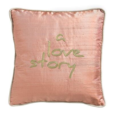 Cojín de seda salvaje rosa coral "Una historia de amor" - Lounge Fabrics