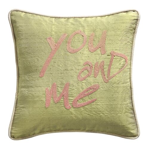 Coussin en Soie Sauvage Kaki Olive "You and Me" – Lounge Fabrics