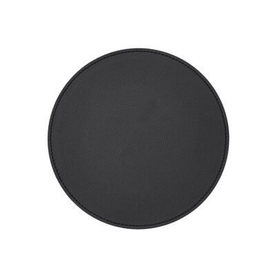 Round Mouse Pad Apollo Real Leather Black - cm 23x23 - Non-Slip and Perimeter Stitching