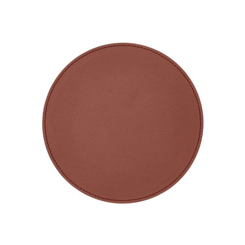 Round Mouse Pad Apollo Real Leather Orange Brown - cm 23x23 - Non-Slip and Perimeter Stitching