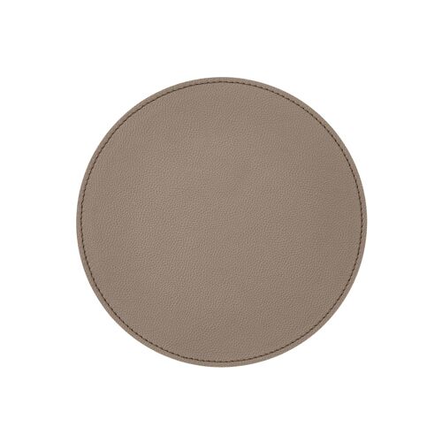 Round Mouse Pad Apollo Real Leather Taupe Grey - cm 23x23 - Non-Slip and Perimeter Stitching