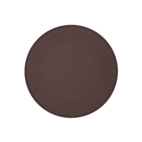 Round Mouse Pad Apollo Real Leather Dark Brown - cm 23x23 - Non-Slip and Perimeter Stitching