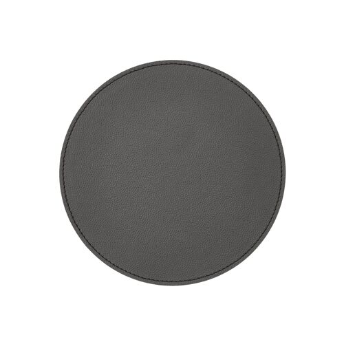 Round Mouse Pad Apollo Real Leather Anthracite Grey - cm 23x23 - Non-Slip and Perimeter Stitching