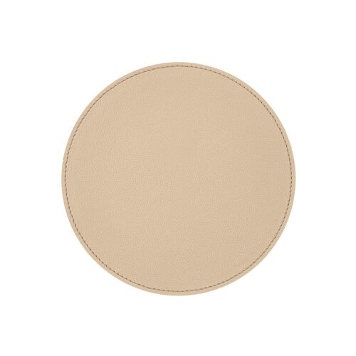 Round Mouse Pad Apollo Real Leather Beige - cm 23x23 - Non-Slip and Perimeter Stitching