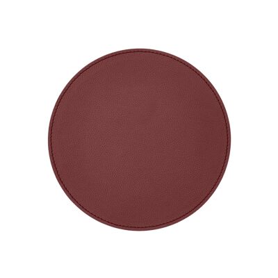 Round Mouse Pad Apollo Real Leather Burgundy Red - cm 23x23 - Non-Slip and Perimeter Stitching